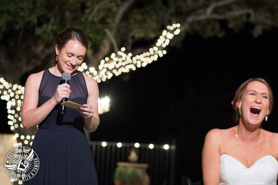 Hamilton Twelve wedding photos - maid of honor gives toast at wedding reception