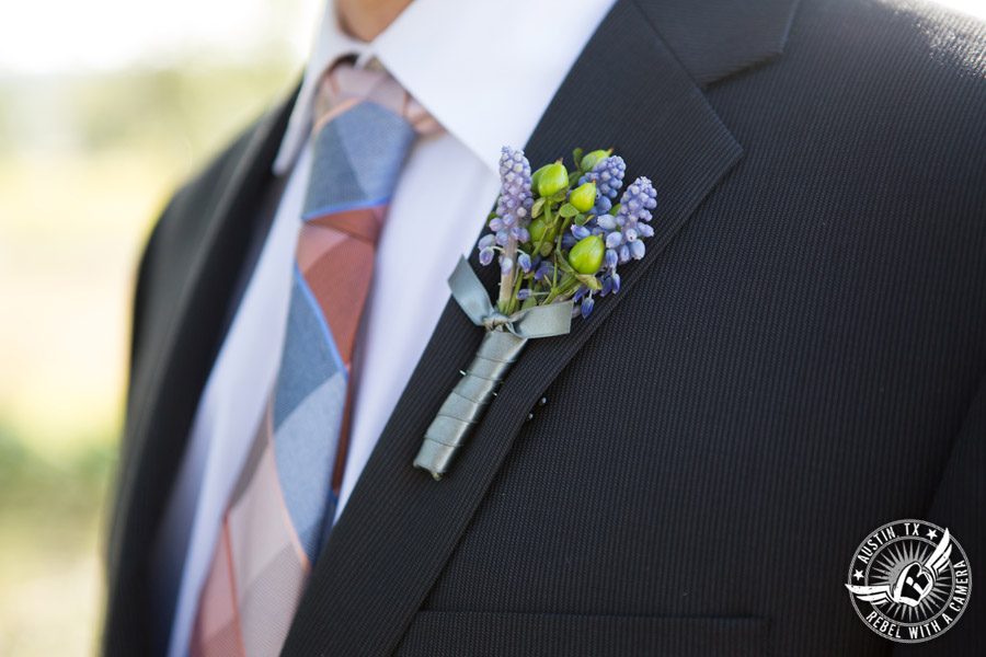 Wedding pictures at Thurman's Mansion at the Salt Lick - boutonniere by Verbena Floral Design