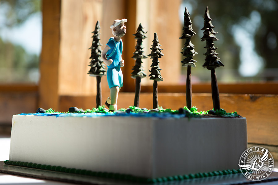 Wedding pictures at Thurman's Mansion at the Salt Lick - hiker in the trees groom's cake by Sweet Treets Bakery