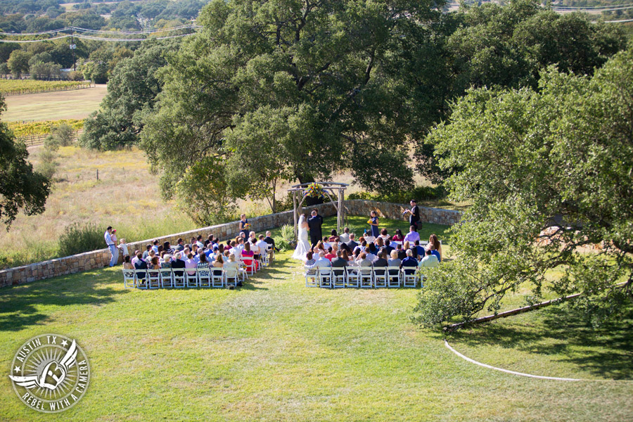 Wedding pictures at Thurman's Mansion at the Salt Lick - shot of wedding ceremony from the balcony