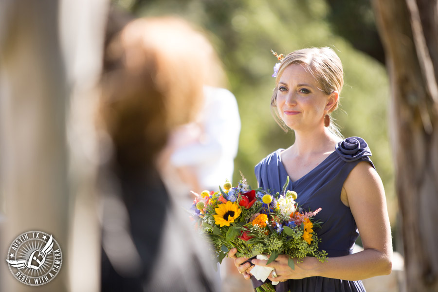 Wedding pictures at Thurman's Mansion at the Salt Lick - maid of honor at the wedding ceremony