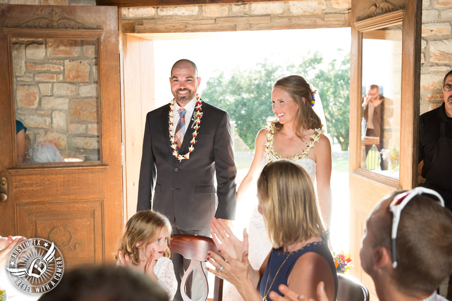 Wedding pictures at Thurman's Mansion at the Salt Lick - bride and groom are announced at the wedding reception