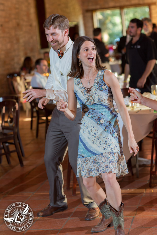 Wedding pictures at Thurman's Mansion at the Salt Lick - guests dance at the wedding reception - Live Oak DJ