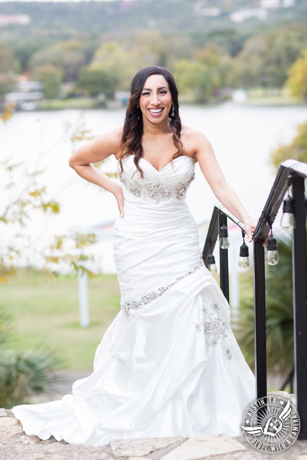 Dramatic bridal portraits at Laguna Gloria the Contemporary Austin with bridal hair styling by Sirens Salon.