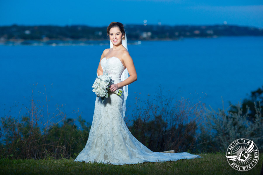 Bridal portraits on Lake Travis - makeup Hint of Shimmer, hair Adore Salon, dress Stella York, bouquet Bouquets of Austin