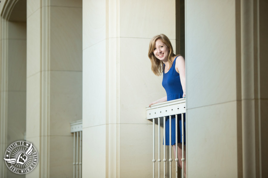 Longhorn graduation portraits on the UT campus in Austin, Texas