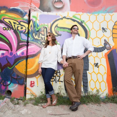 engagement couple at graffiti wall