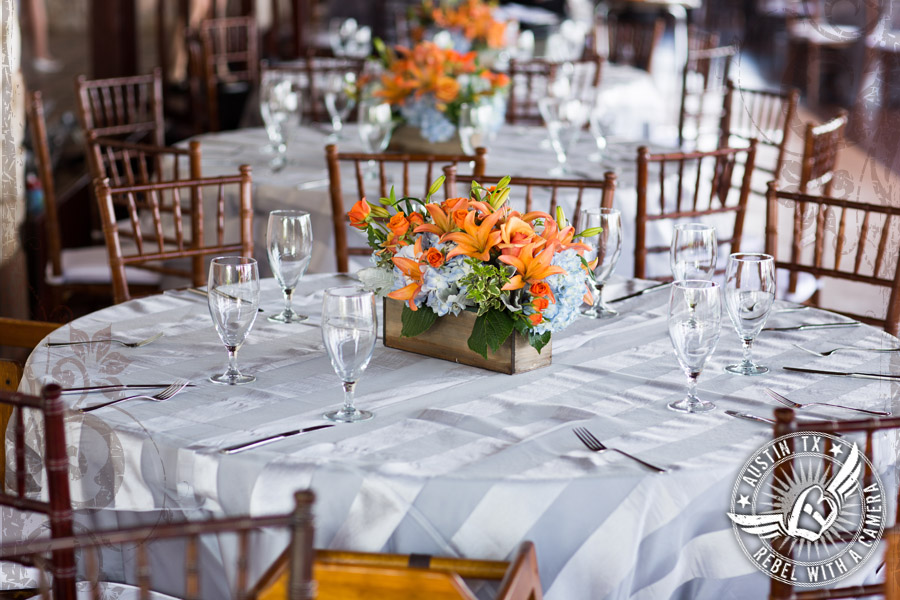 orange and grey wedding table tops