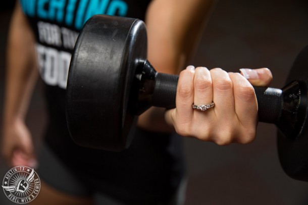Fitness engagement portraits at the gym in austin