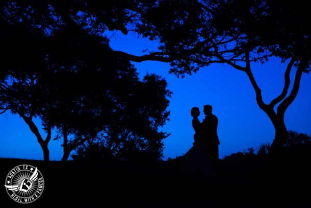 Omni Barton Creek Resort and Spa wedding photos silhouette of bride and groom at dusk