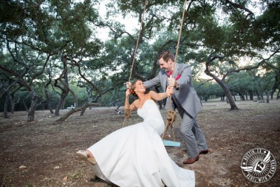 Hamilton Twelve wedding photos - groom pushes bride on swing