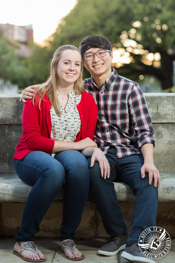 Fun Longhorn engagement session on the University of Texas campus in Austin, Texas Fun Longhorn engagement session on the University of Texas campus in Austin, Texas