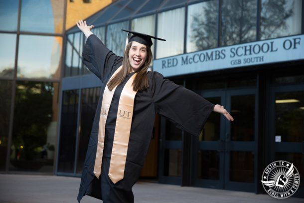 Longhorn graduation pictures on the UT Austin campus - Red McCombs School of Business