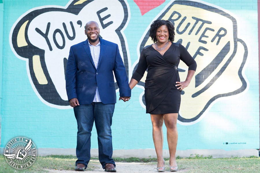 Downtown Austin engagement session at the You're My Butter Half mural