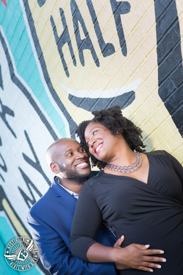 Downtown Austin engagement session at the You're My Butter Half mural Downtown Austin engagement session at the You're My Butter Half mural