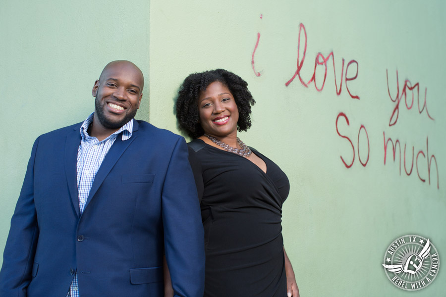 Downtown Austin engagement session at the I Love You So Much mural Downtown Austin engagement session at the I Love You So Much mural
