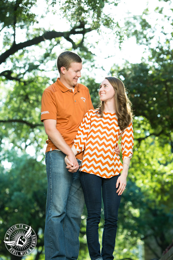 Longhorn engagement session on the UT campus in Austin