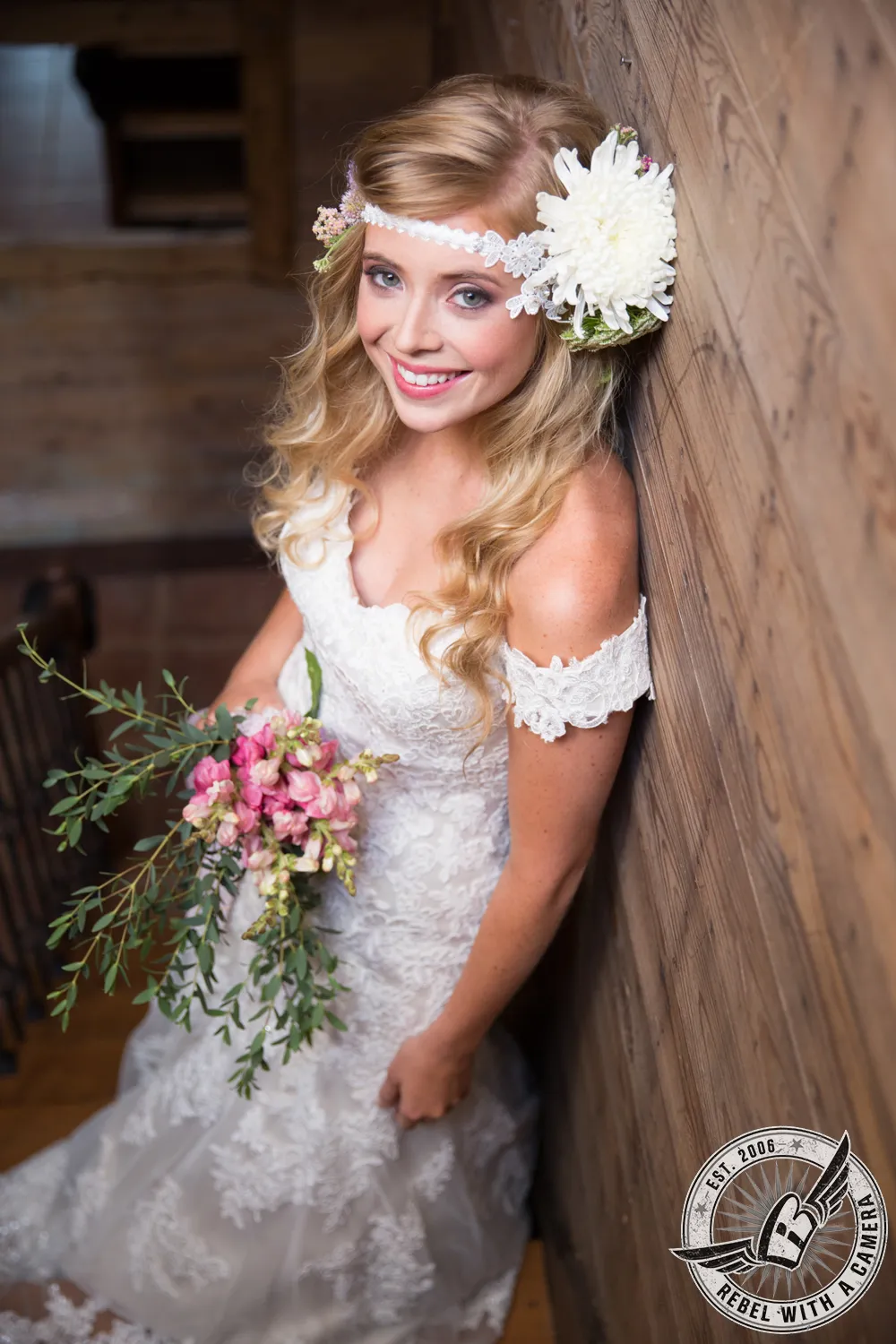Bride in a white wedding dress posed in a styled architectural setting in Austin, TX.