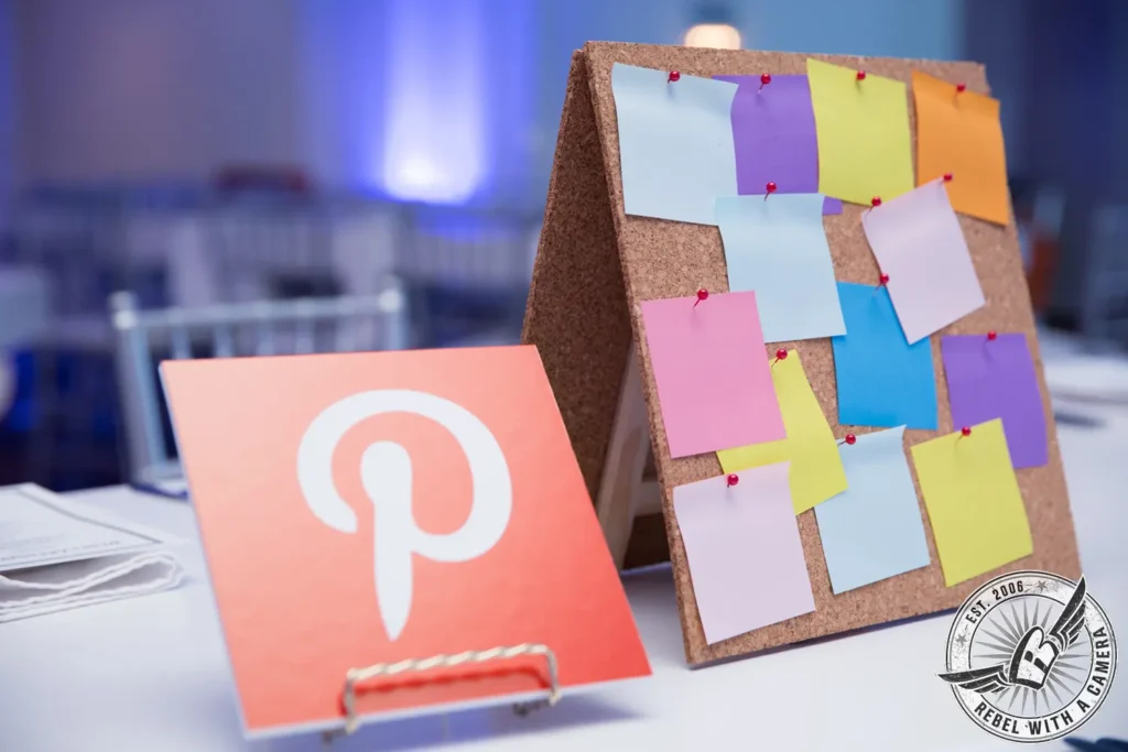 Pinterest sign and colorful notes at a corporate event in Austin, TX.