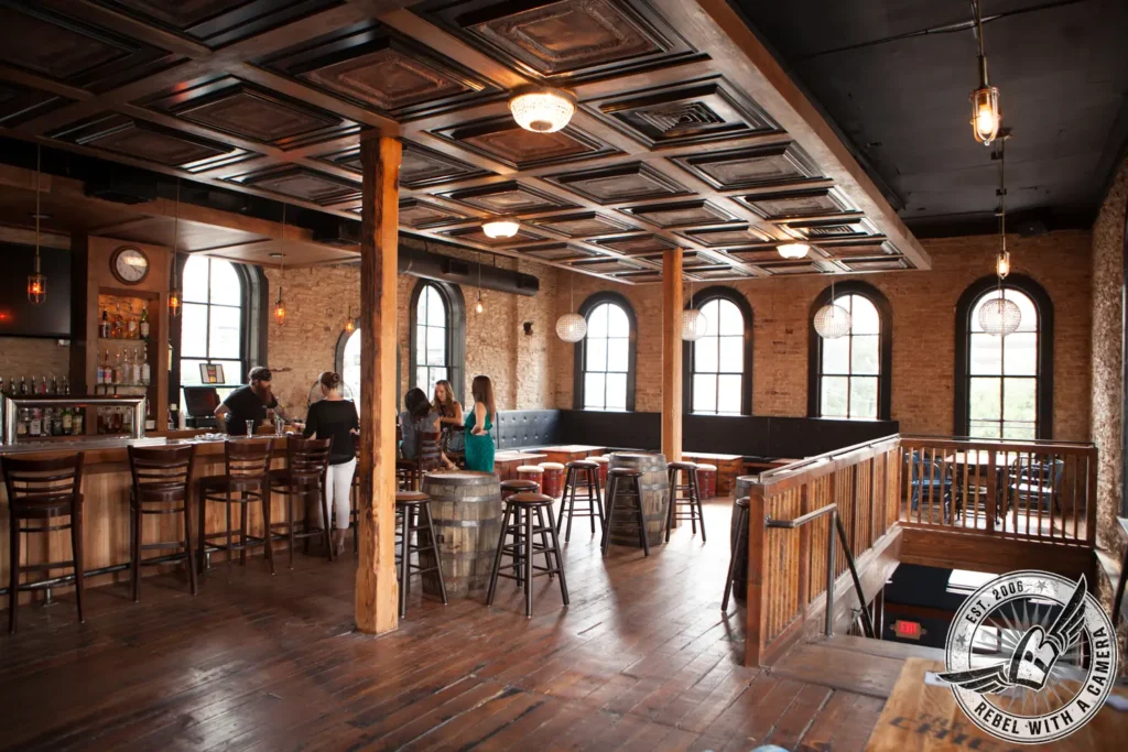 Spacious restaurant and bar interior prepared for a corporate event in Austin, TX.